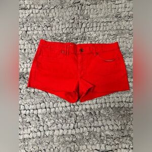 Madewell red raw hem denim shorts